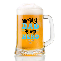 Personalised My Dad My Hero Beer Glass Tankard Gift