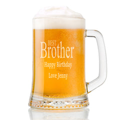 Personalised Engraved Brother Beer Glass Tankard One Pint Gift