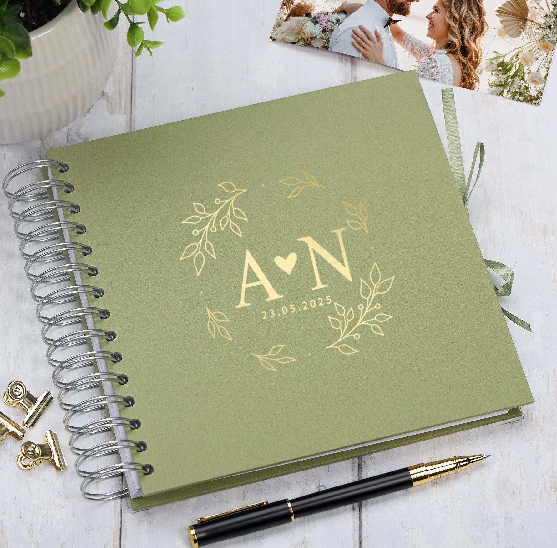 Personalised  Wedding Guest Book Reception Guestbook With Heart and Leaves