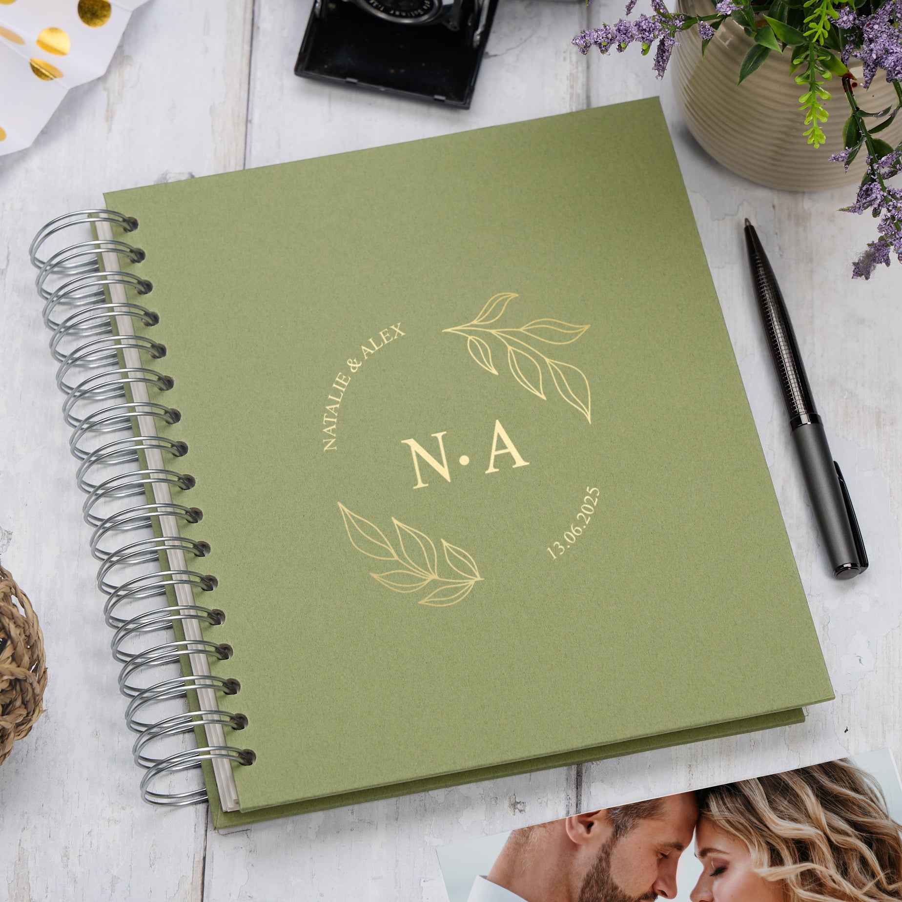 Personalised Large Wedding Photo Album With Circular Leaves and Names