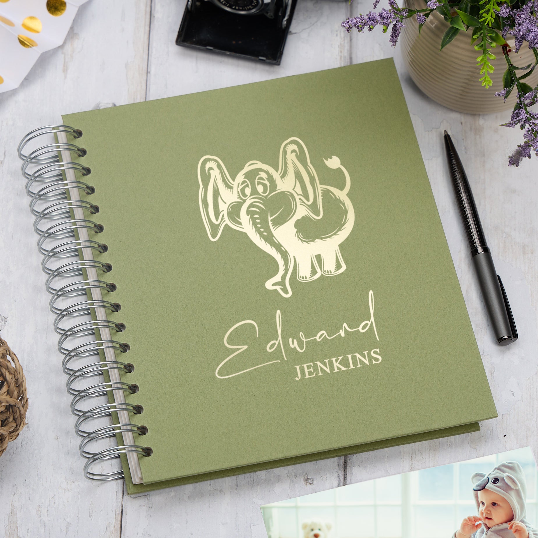 Personalised Large Baby Photo Album Memory Keepsake With Elephant