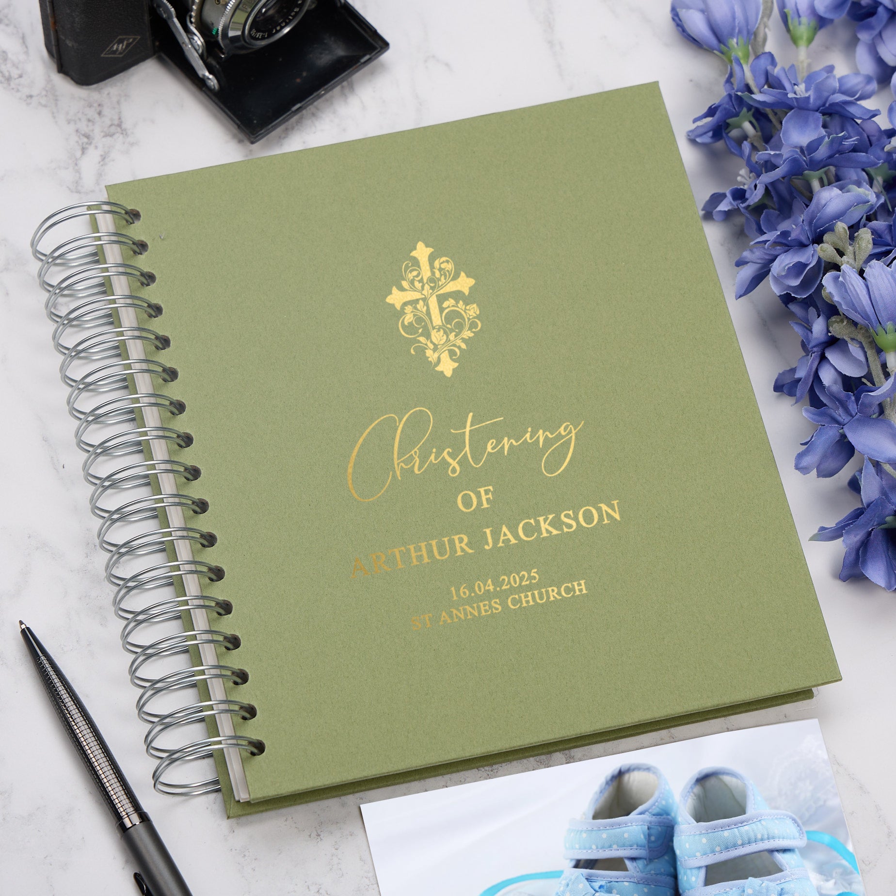 Personalised Christening Day Photo Album With Multiple Colours and Cross