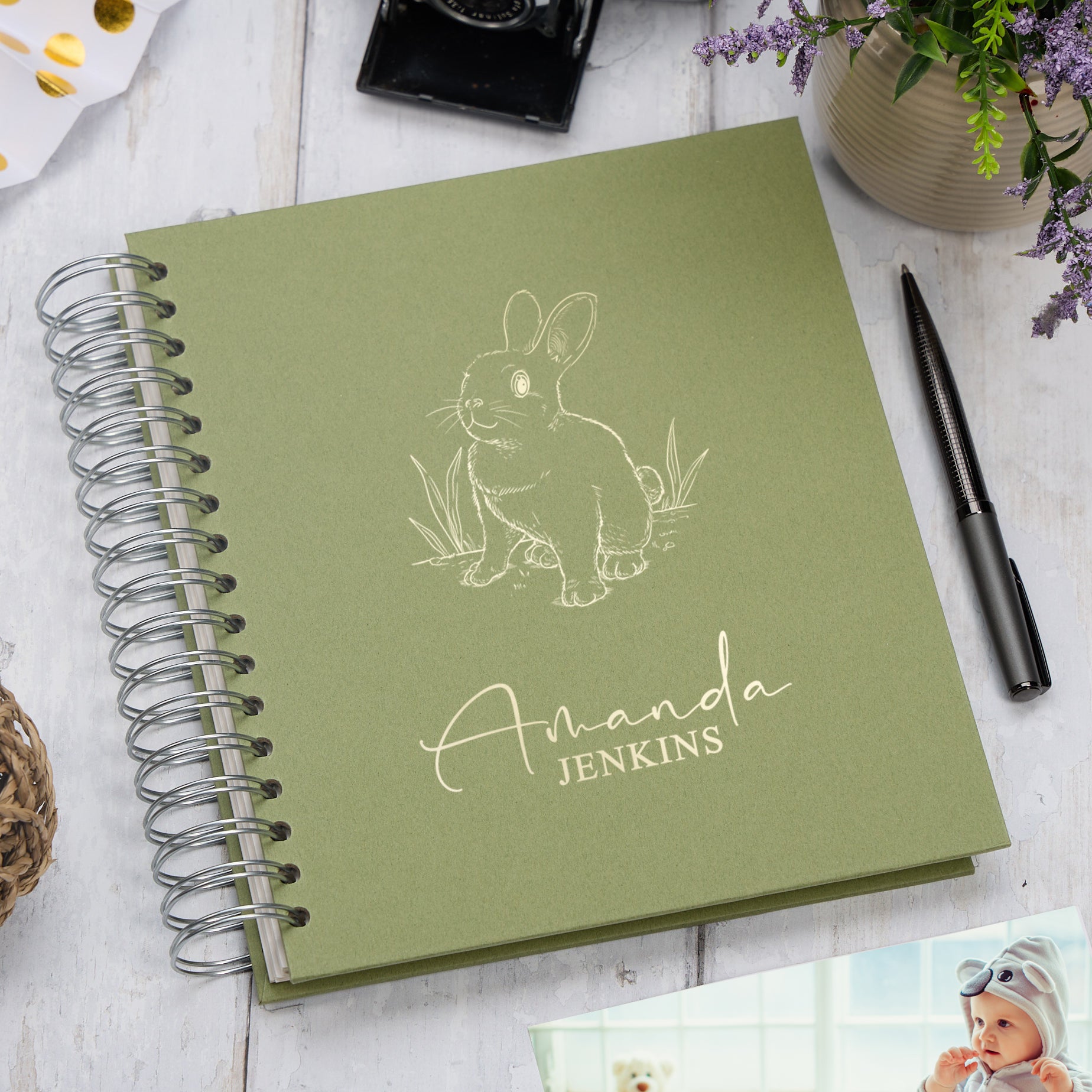 Personalised Large Baby Photo Album Memory Keepsake With Rabbit