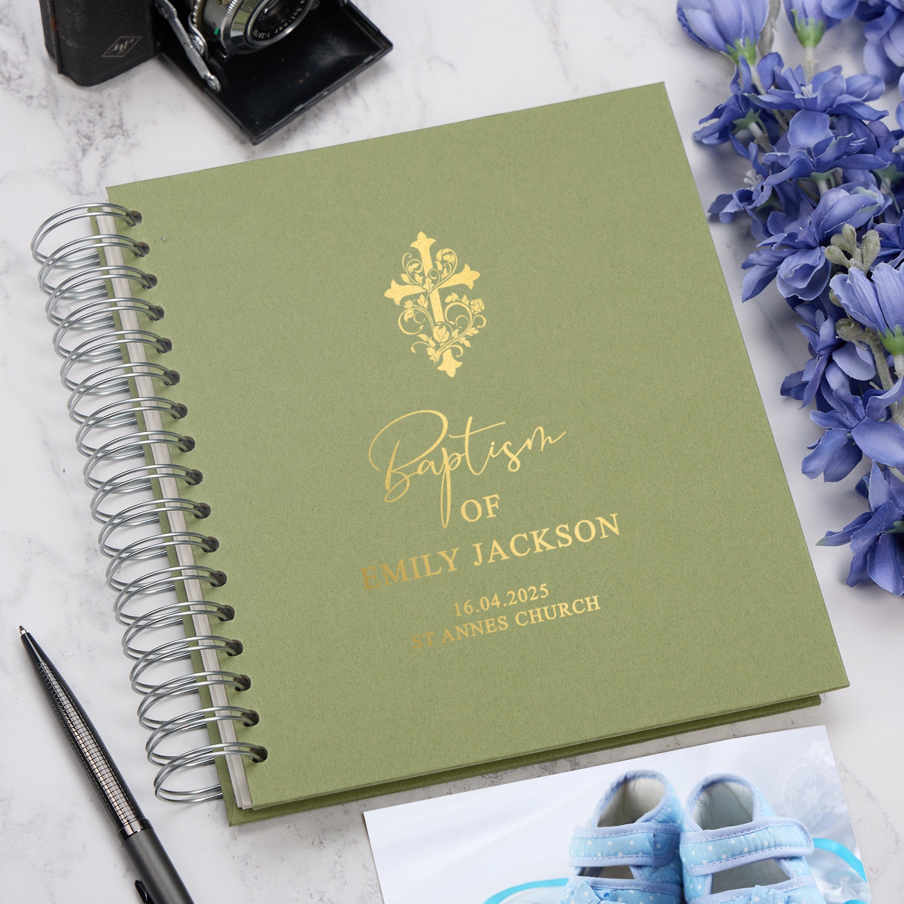 Personalised Baptism Day Photo Album With Multiple Colours and Cross