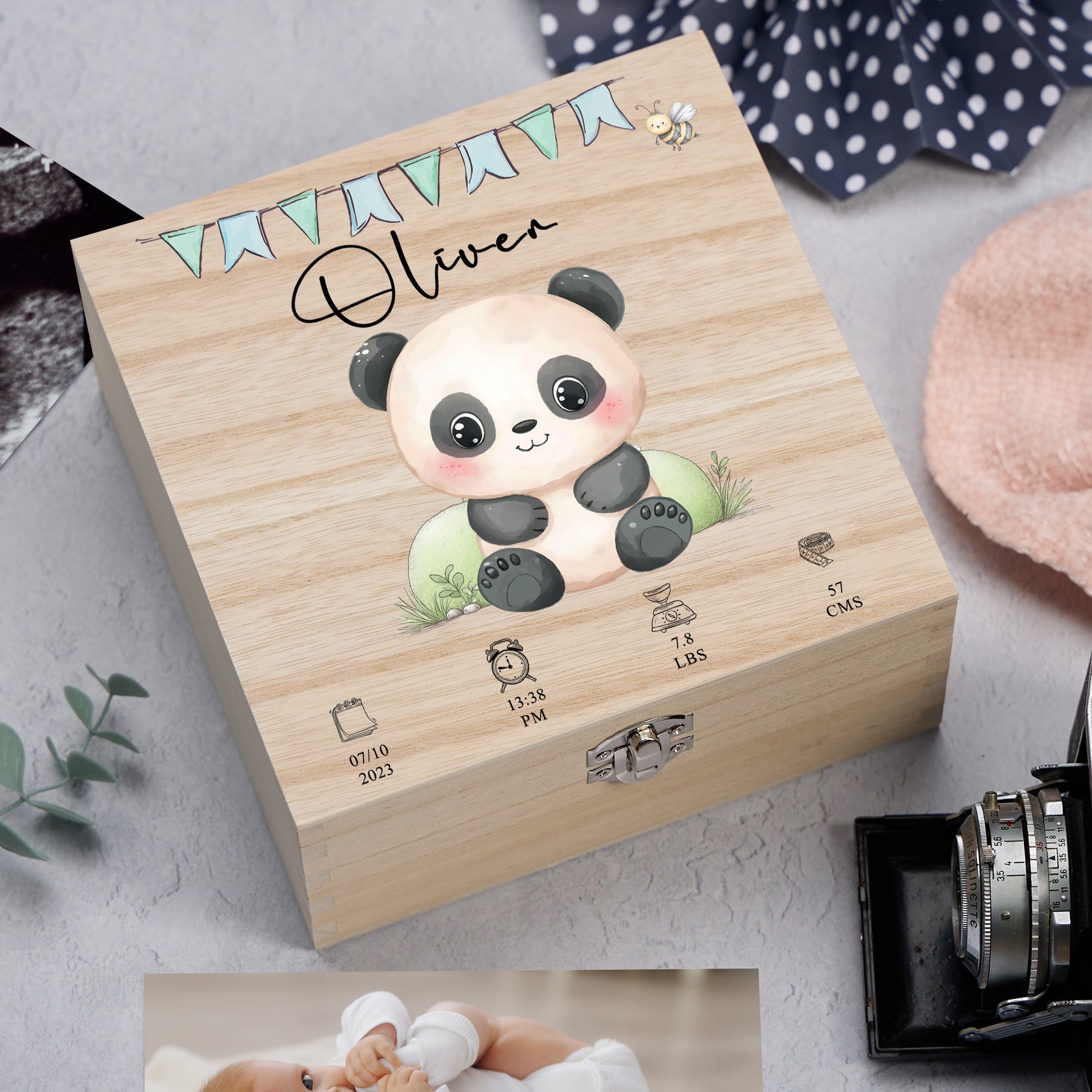 Personalised Wooden Baby Memory Keepsake Box With Cute Animals