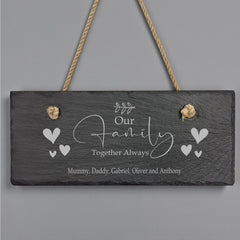 Personalised Our Family Hanging Slate Sign Personalised Gifts ukgiftstoreonline
