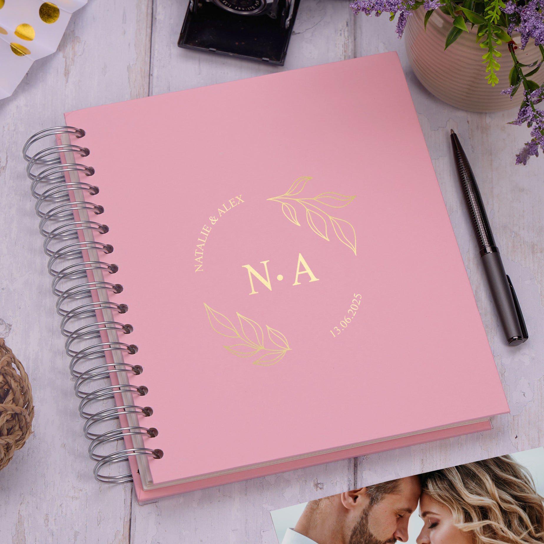 Personalised Large Wedding Photo Album With Circular Leaves and Names