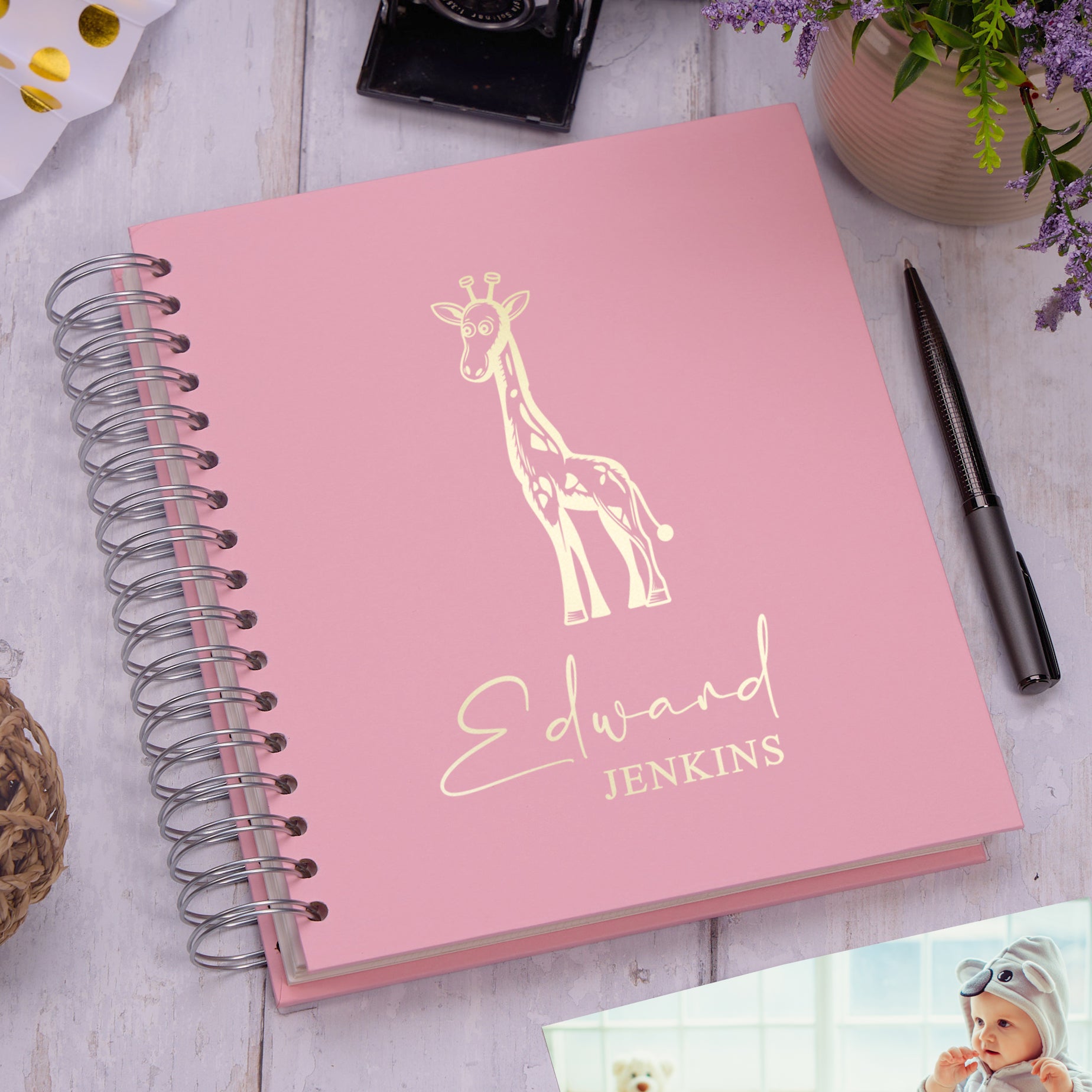 Personalised Large Baby Photo Album Memory Keepsake With Giraffe
