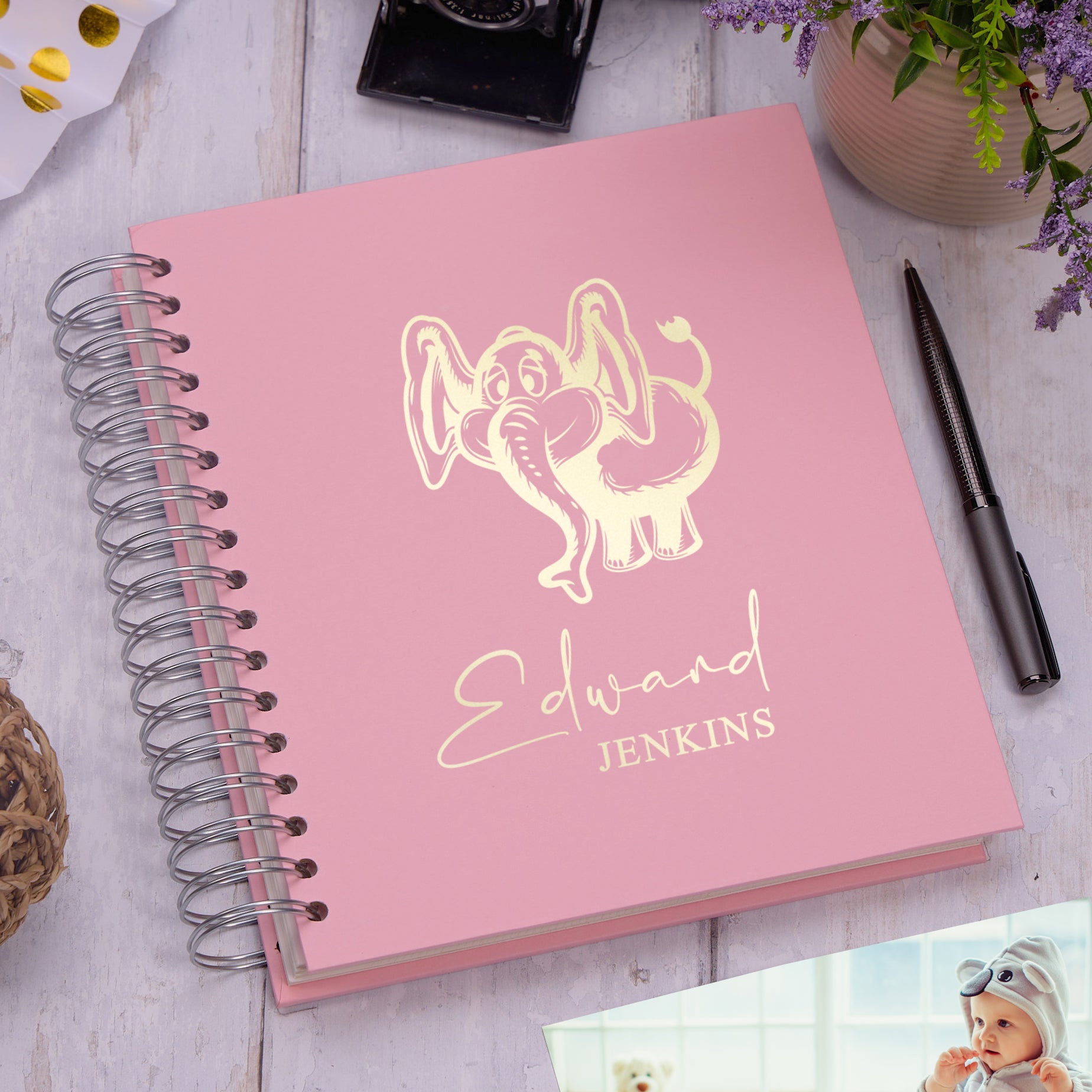 Personalised Large Baby Photo Album Memory Keepsake With Elephant