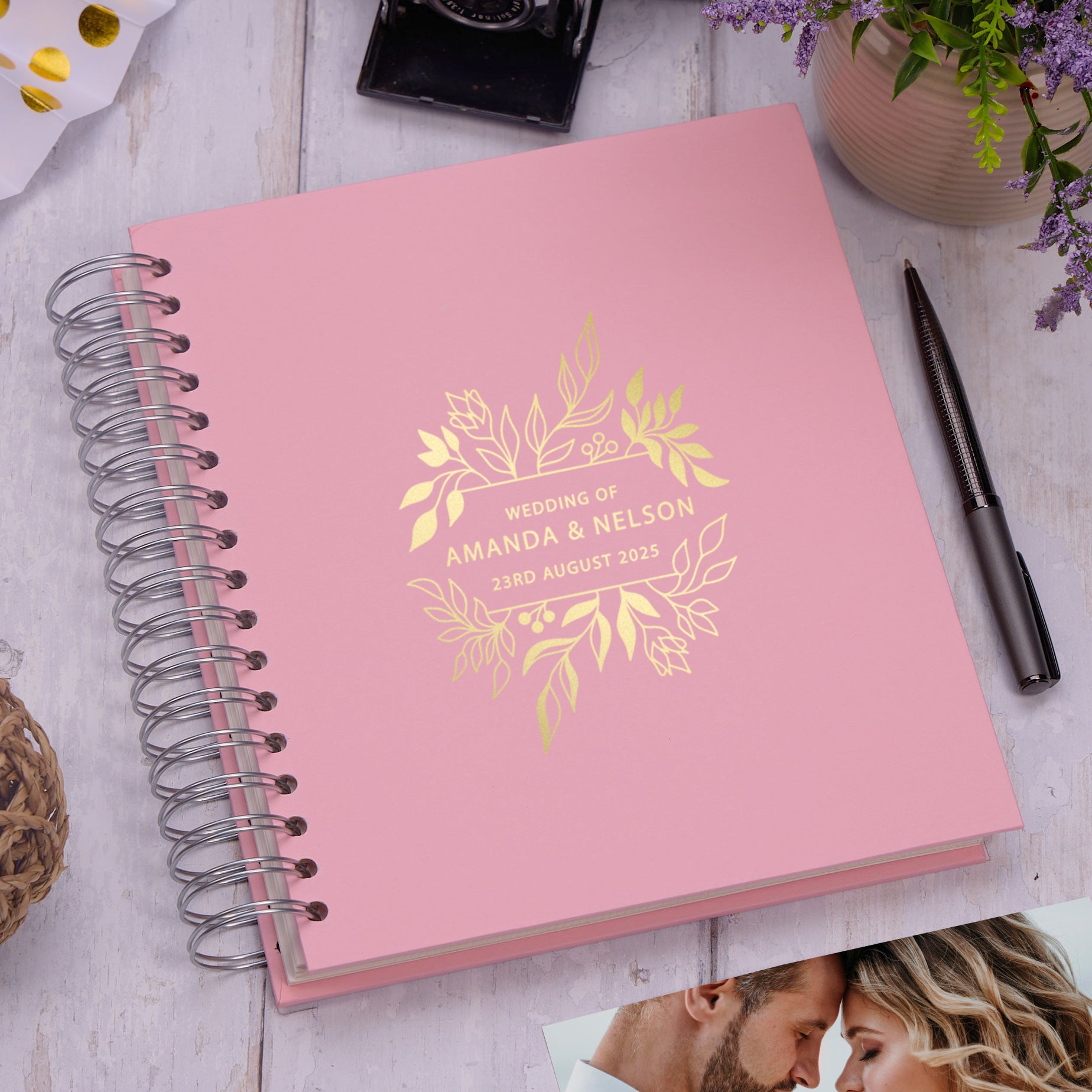 Personalised Large Wedding Photo Album With Flowers, Leaves and Names