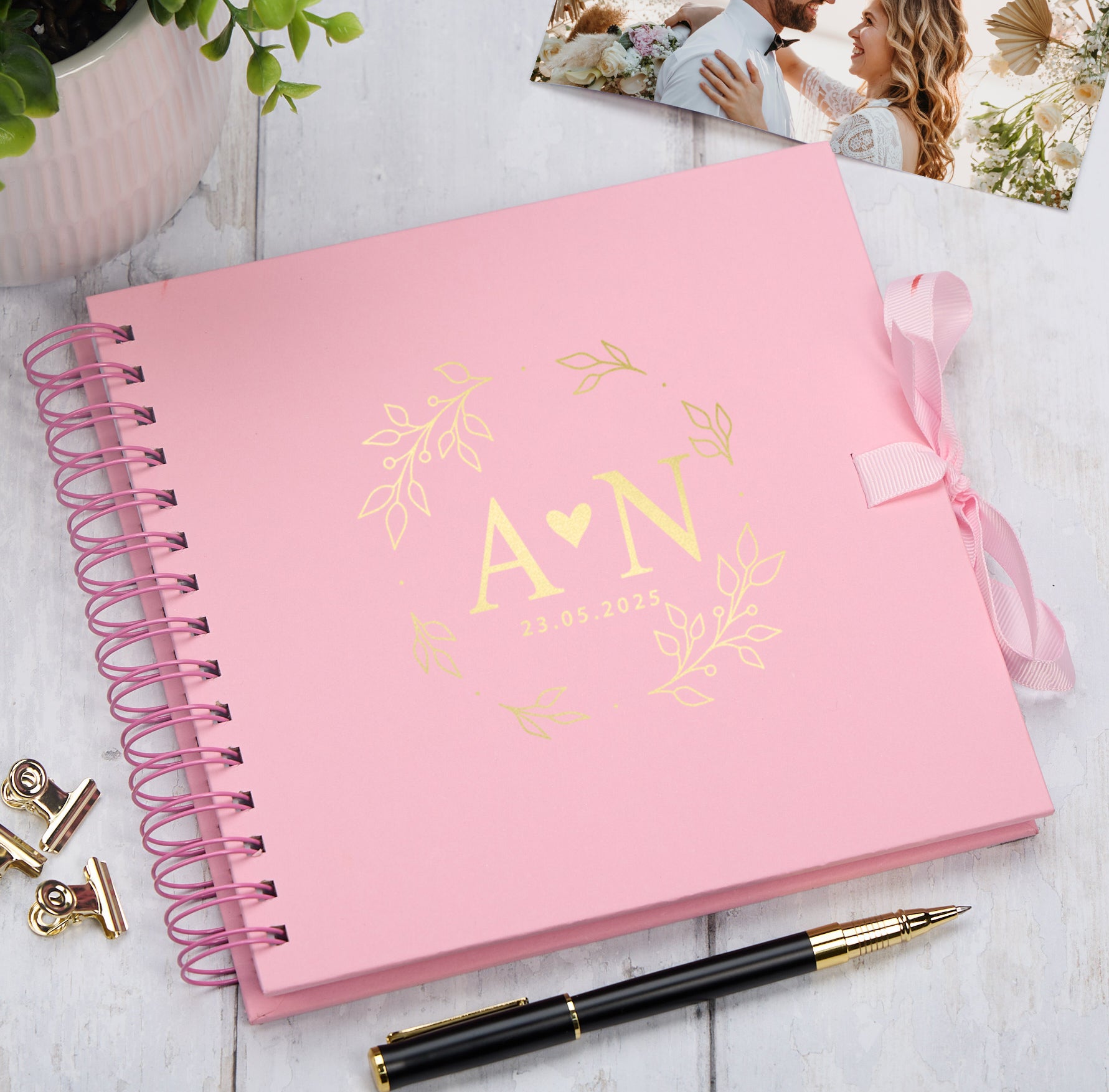 Personalised  Wedding Guest Book Reception Guestbook With Heart and Leaves