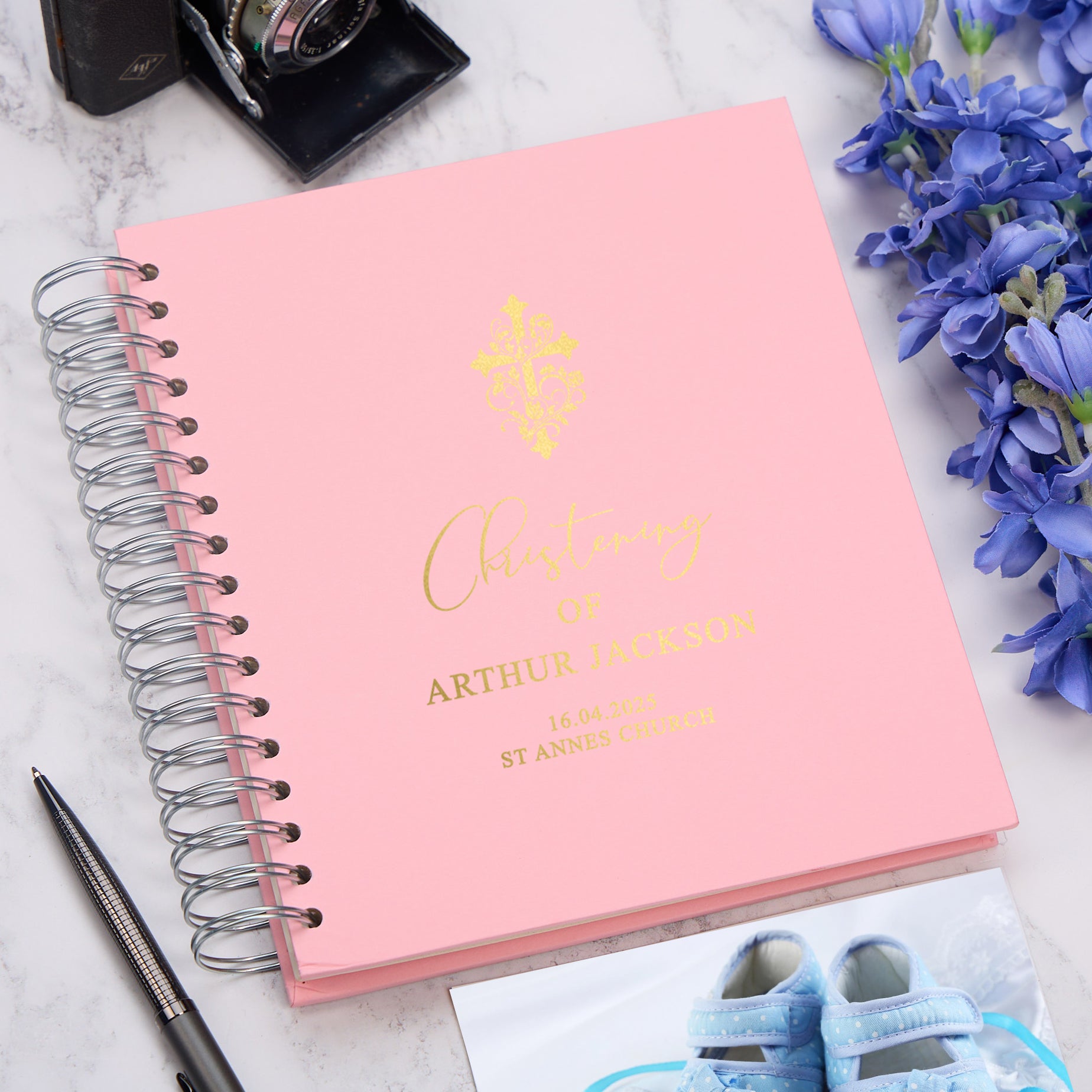 Personalised Christening Day Photo Album With Multiple Colours and Cross