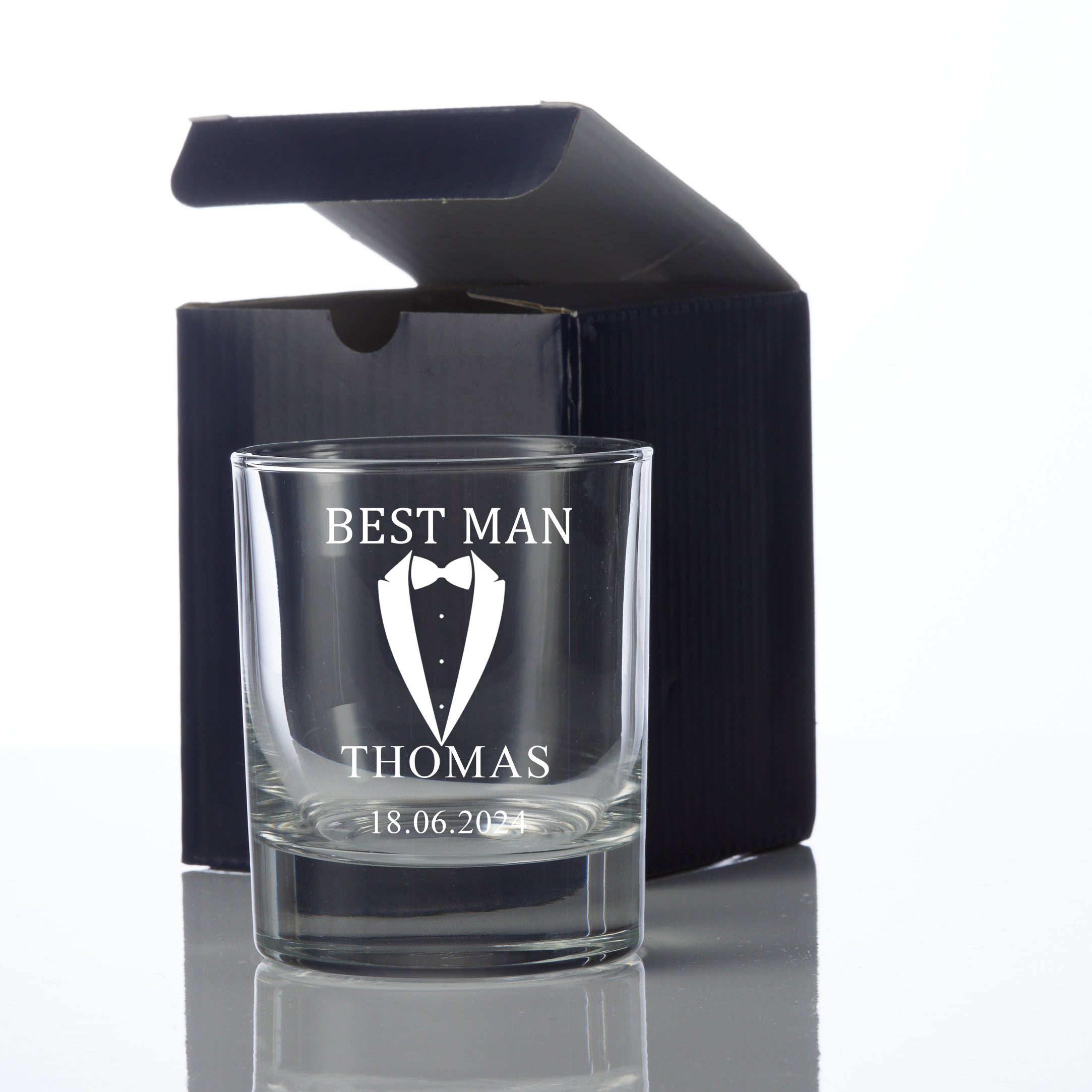 Personalised Wedding Whiskey Glass Gift With Tuxedo