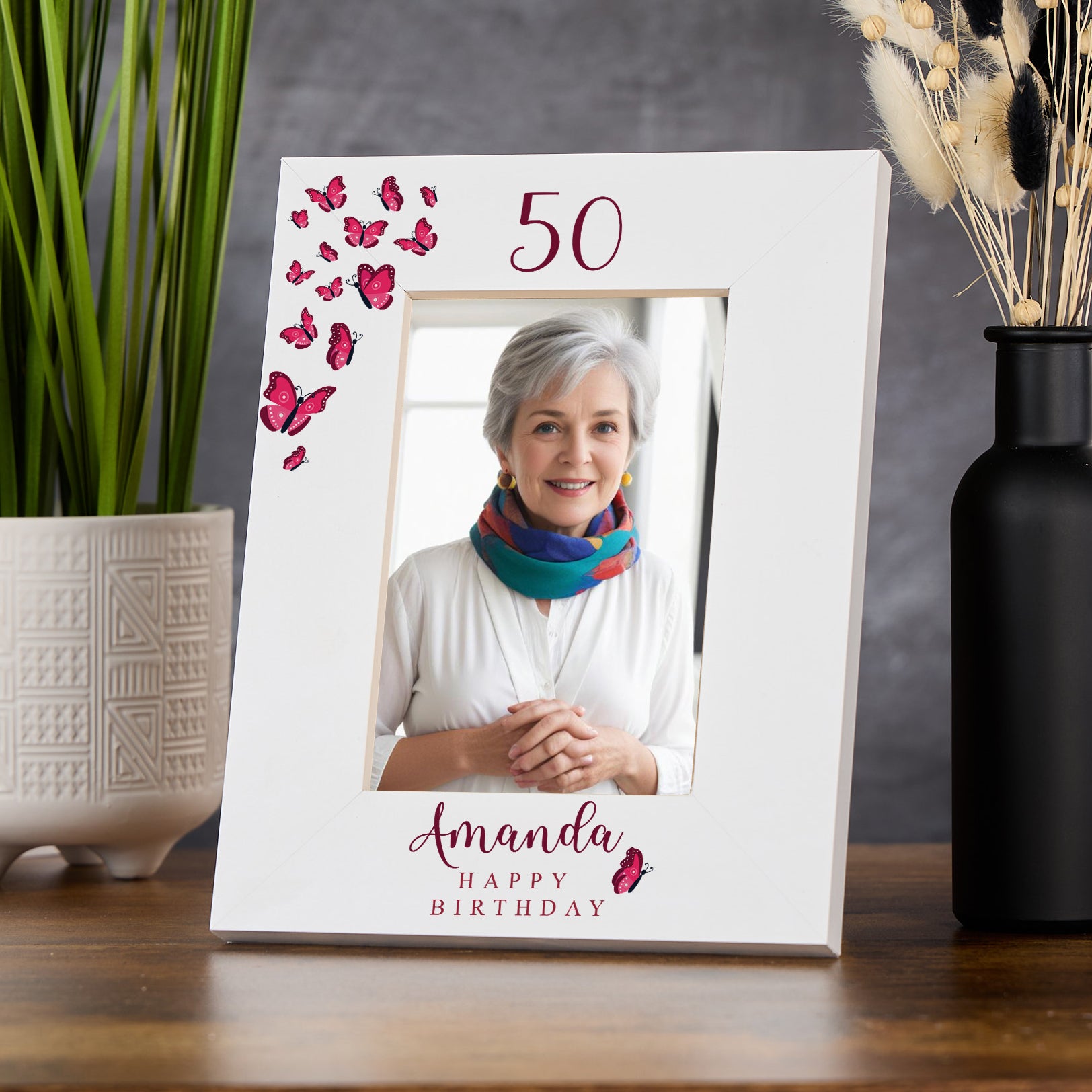 Personalised Any age Birthday White Photo Frame Gift With Butterflies 16th, 18th, 21st, 30th, 40th, 50th, 60th, 70th, 80th