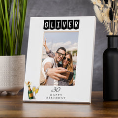Personalised Any age Birthday White Photo Frame Gift With Champagne Bottle 16th, 18th, 21st, 30th, 40th, 50th, 60th, 70th, 80th