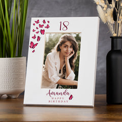 Personalised Any age Birthday White Photo Frame Gift With Butterflies 16th, 18th, 21st, 30th, 40th, 50th, 60th, 70th, 80th