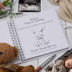 Personalised Pregnancy Journal and First Year Record Book Rabbit Themed