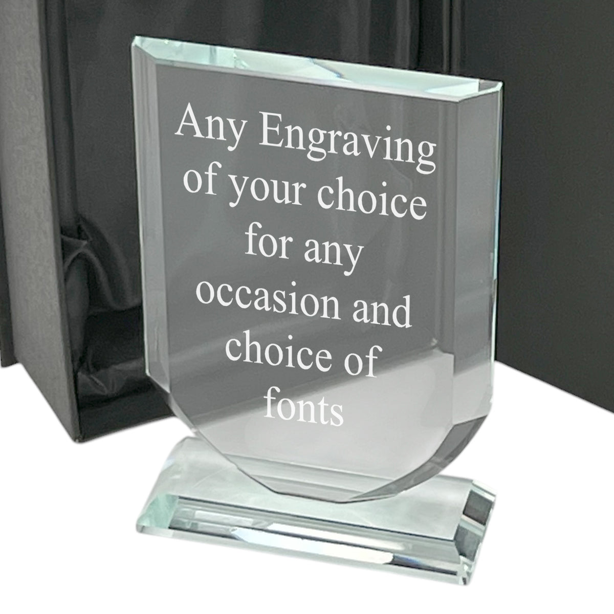 Personalised 15cm Glass Award Trophy Any Engraving or Occasion Shield Design