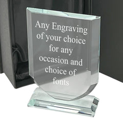 Personalised 15cm Glass Award Trophy Any Engraving or Occasion Shield Design