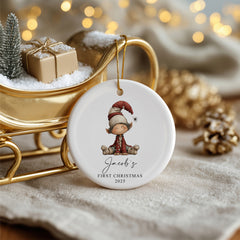 Personalised Baby's First Christmas Ornament With Elves