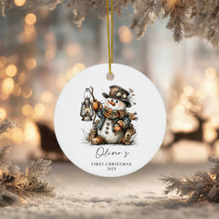 Personalised Baby's First Christmas Ornament With Snowman