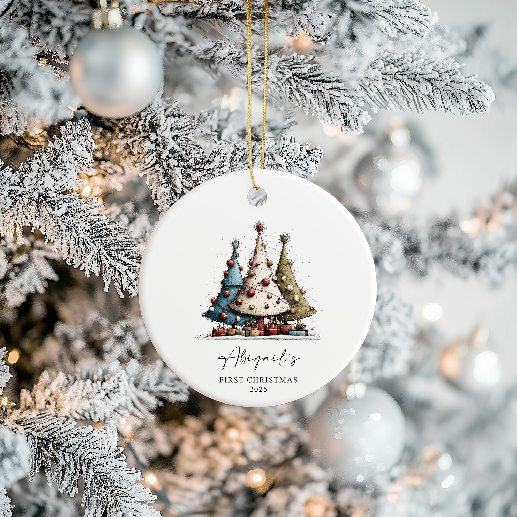 Personalised Baby's First Christmas Ornament With colourful Trees