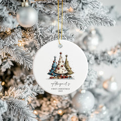 Personalised Baby's First Christmas Ornament With colourful Trees