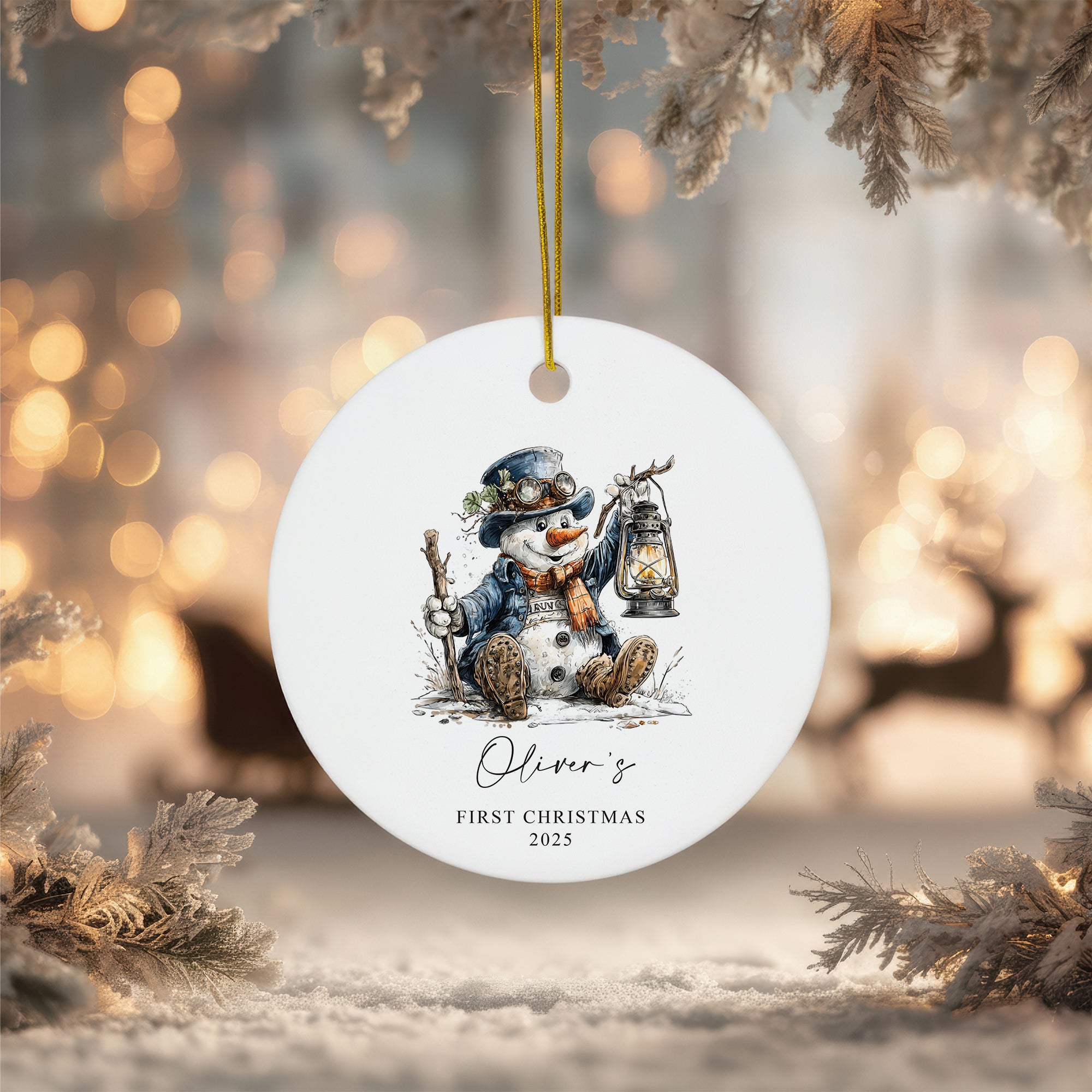 Personalised Baby's First Christmas Ornament With Snowman