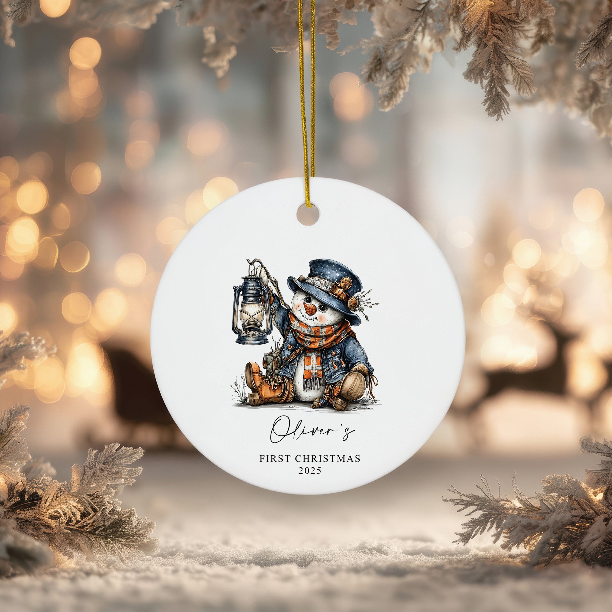 Personalised Baby's First Christmas Ornament With Snowman