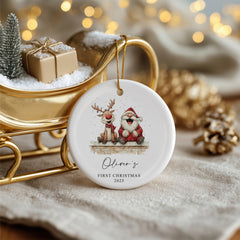 Personalised Baby's First Christmas Ornament With Santa and Reindeer Design