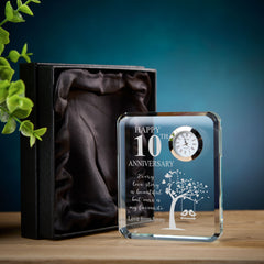 Personalised Crystal Glass Clock Gift for 10th Wedding Anniversary Boxed