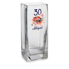 Personalised Birthday Flower Vase Gift Any Age With Ladybird 70th, 60th, 50th, 40th, 30th, 21st