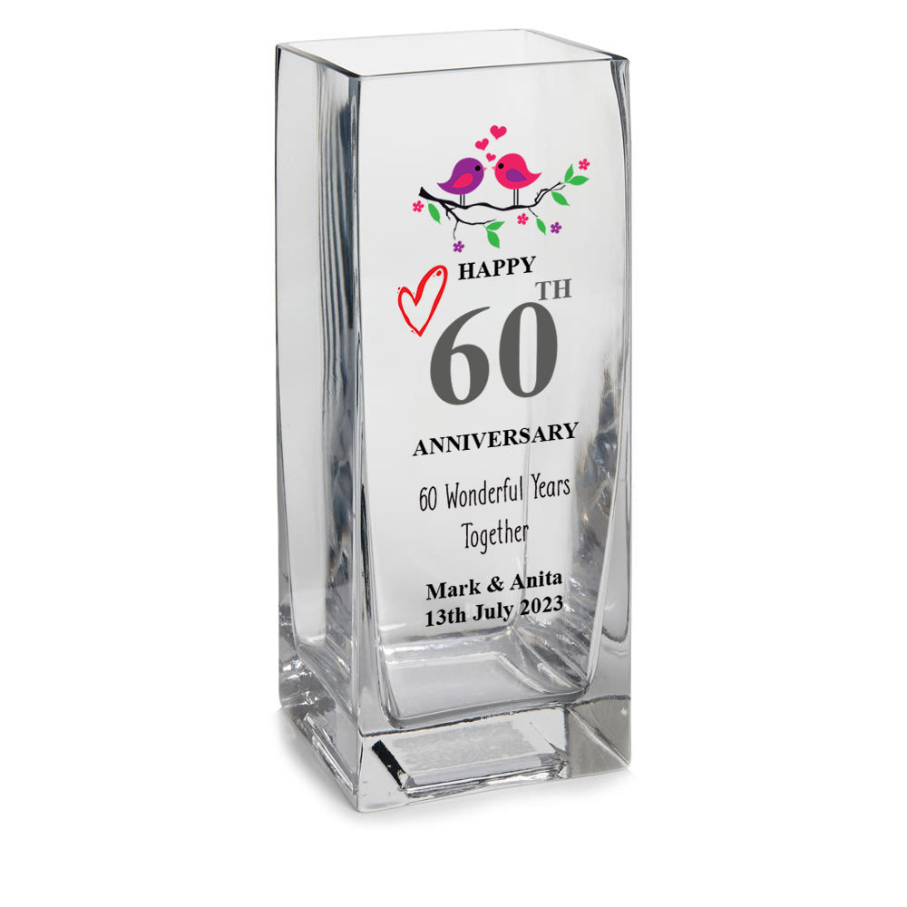 Personalised 60th Anniversary Flower Vase Gift For Couple Husband Wife Loving Memory Remembrance ukgiftstoreonline