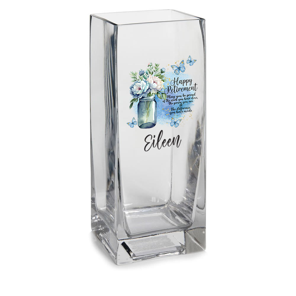 Personalised Retirement Flower Vase Gift With Blue Butterflies Personalised Flower Vase ukgiftstoreonline