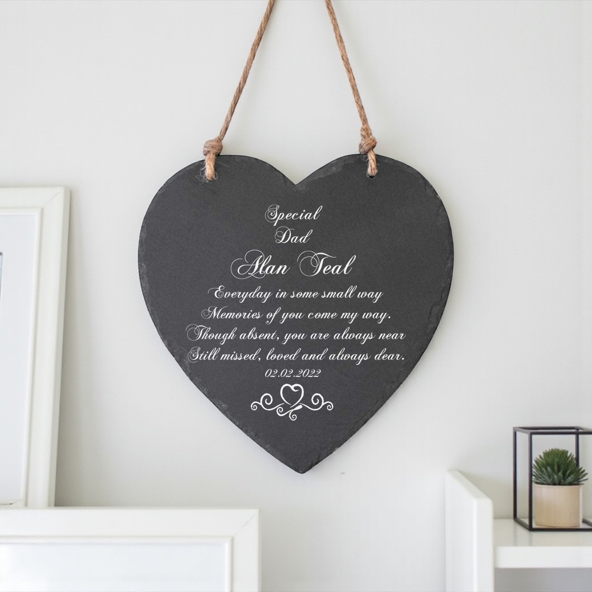 Personalised Dad Memorial Remembrance Slate Plaque Heart Symbol Personalised Heart Gifts ukgiftstoreonline