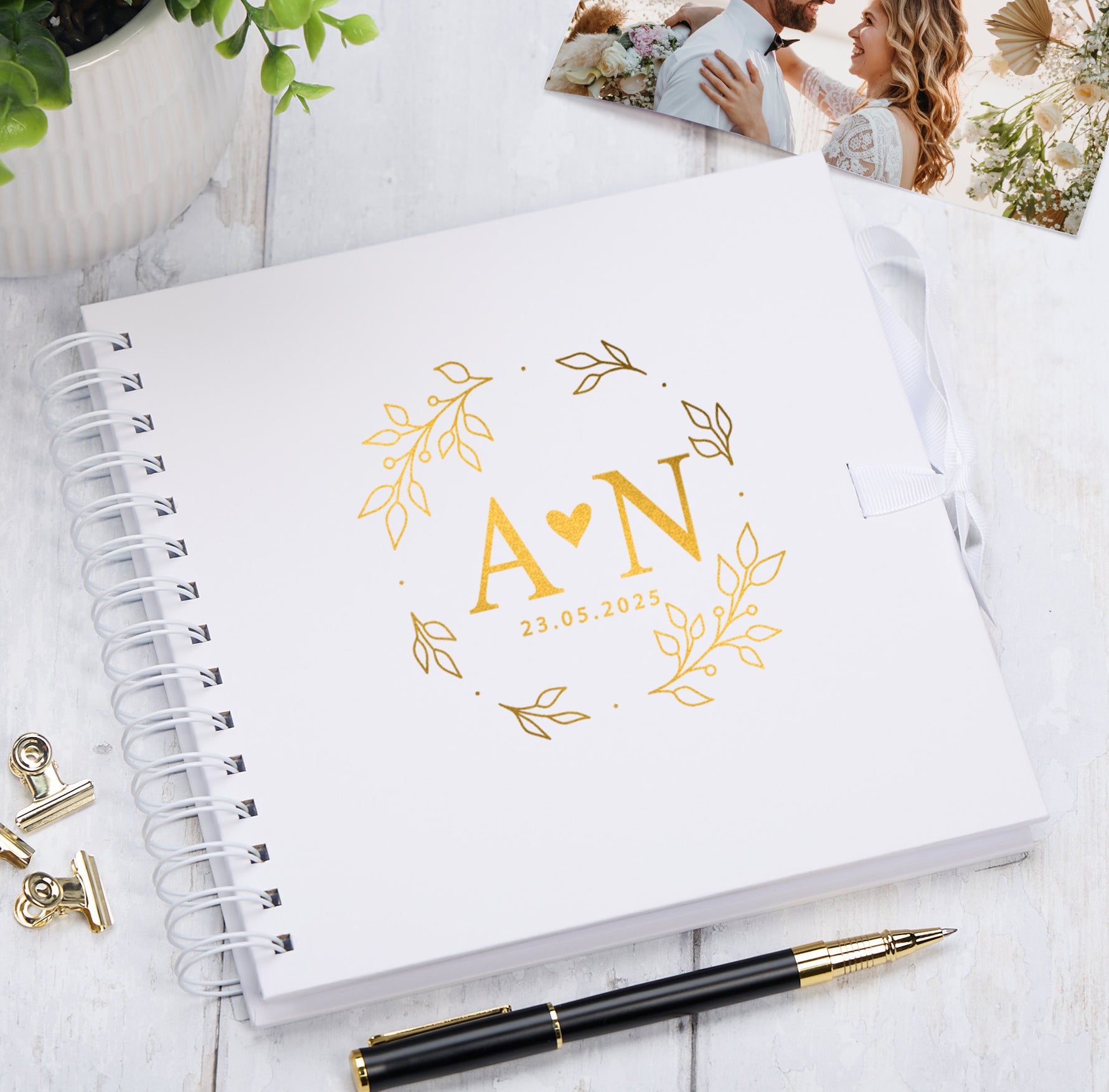 Personalised  Wedding Guest Book Reception Guestbook With Heart and Leaves
