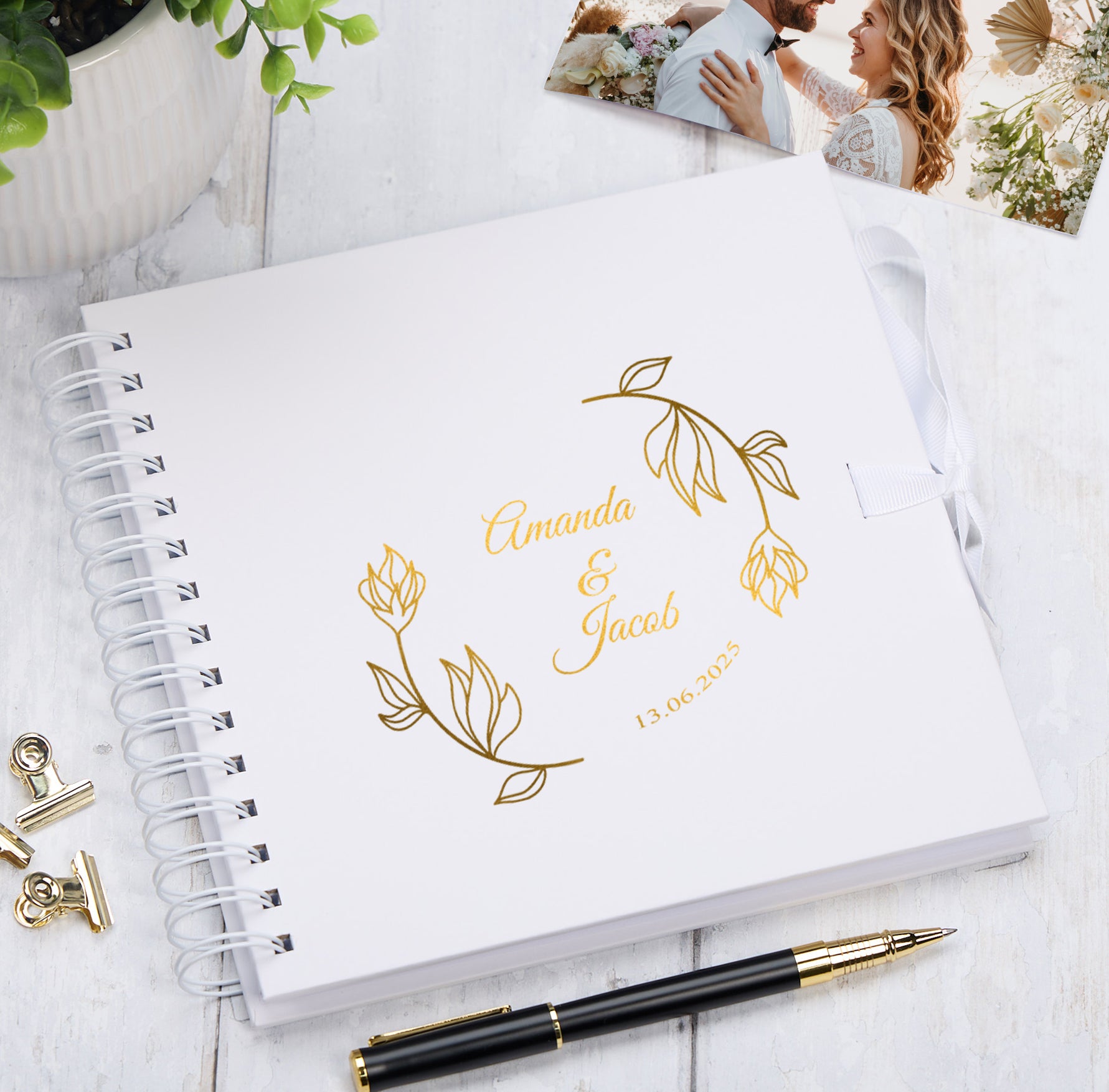 Personalised  Wedding Guest Book Reception Guestbook Flowers and Names