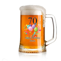Personalised Balloon Birthday Beer Glass Tankard Any Age and Name Gift
