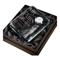 Personalised Wedding Or Anniversary Crystal Glass Clock Gift With Couple