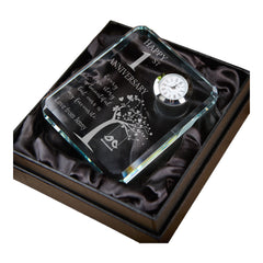 Personalised Crystal Glass Clock Gift for 1st Wedding Anniversary Boxed