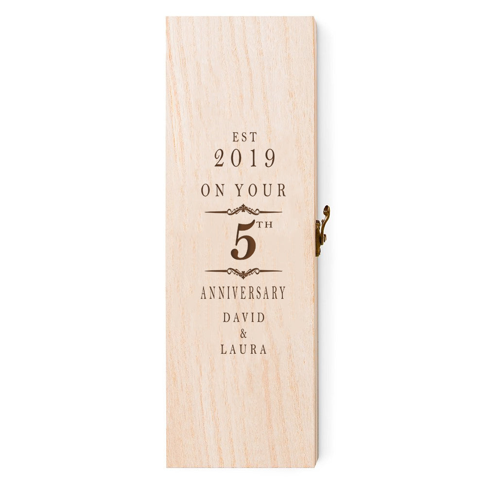 Personalised Wooden Wine or Champagne Box 5th Anniversary Celebration