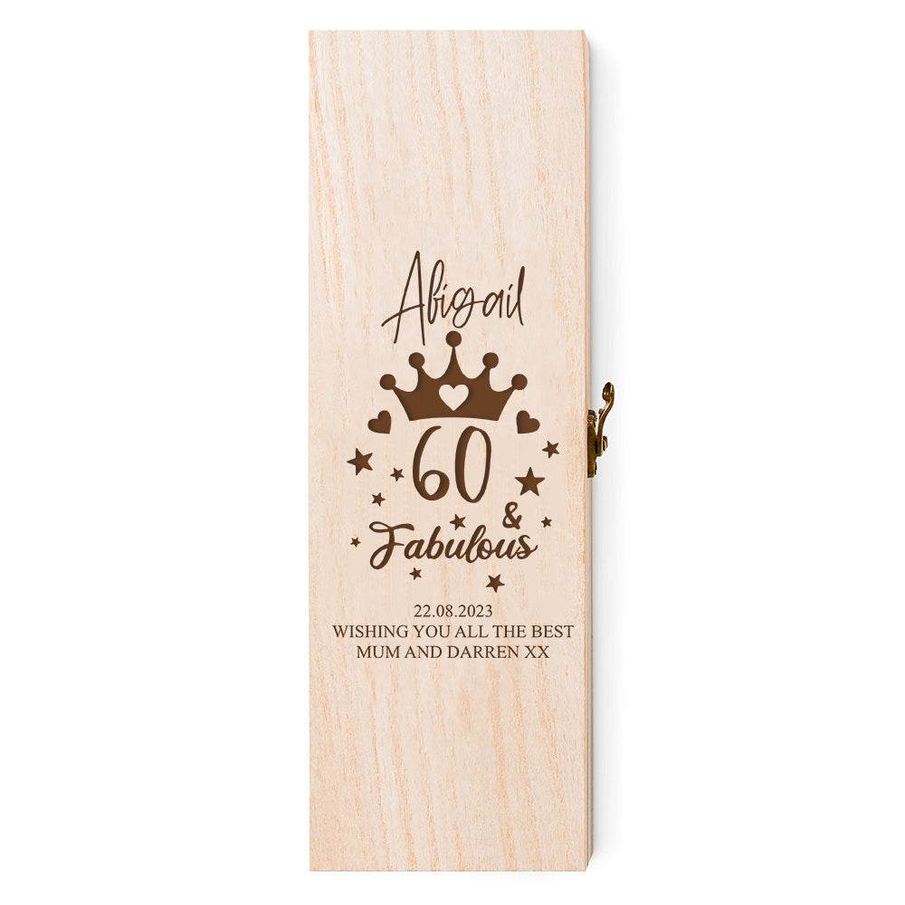 Personalised Wooden Wine or Champagne Box Fabulous 60th Birthday Gift