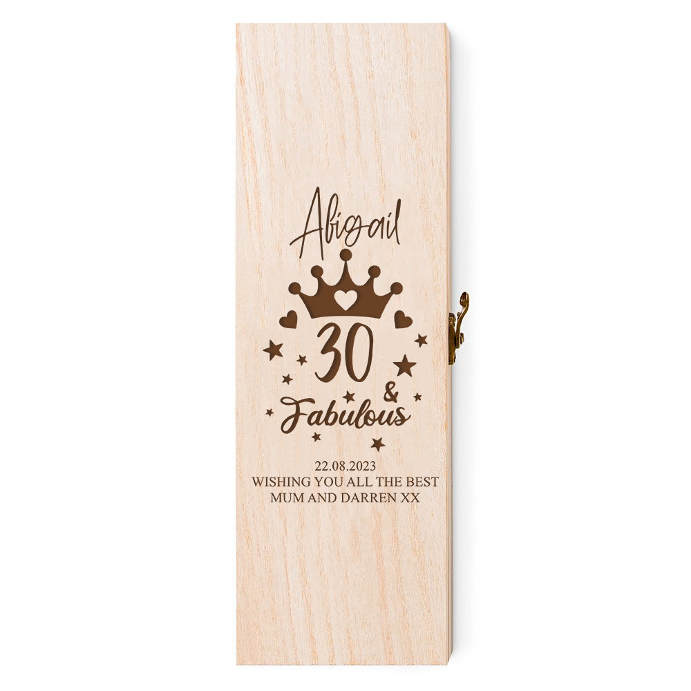 Personalised Wooden Wine or Champagne Box Fabulous 30th Birthday Gift