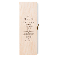 Personalised Wooden Wine or Champagne Box 10th Anniversary Celebration