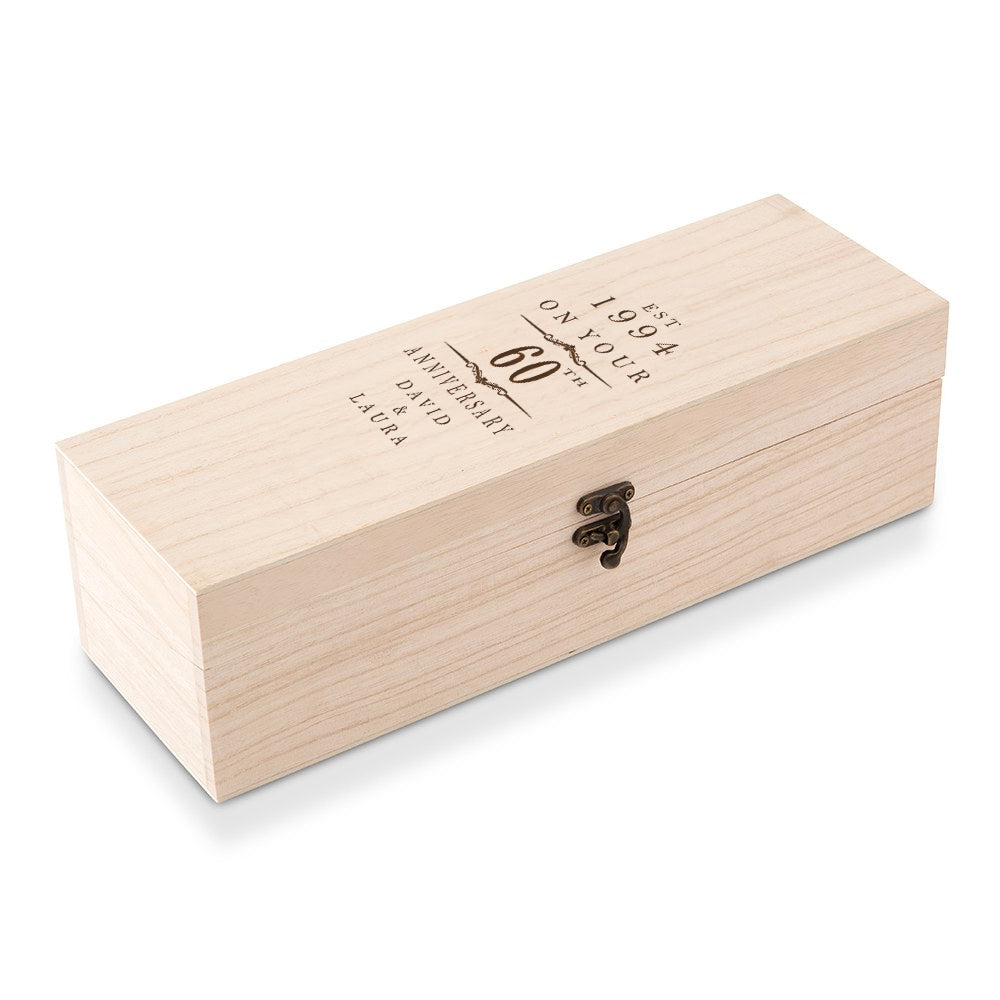 Personalised Wooden Wine or Champagne Box 60th Anniversary Celebration