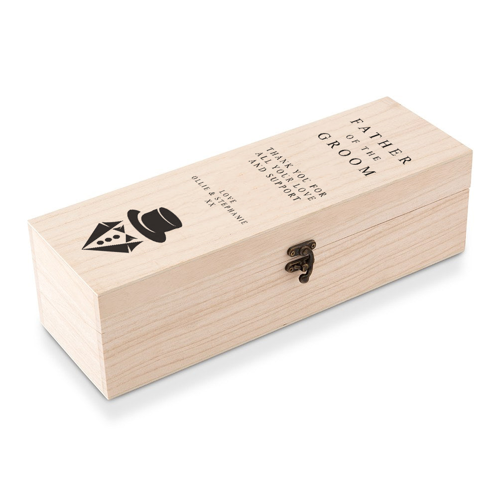 Father Of The Groom Gift Personalised Bottle Box Wedding Champagne Wine Top Hat Design