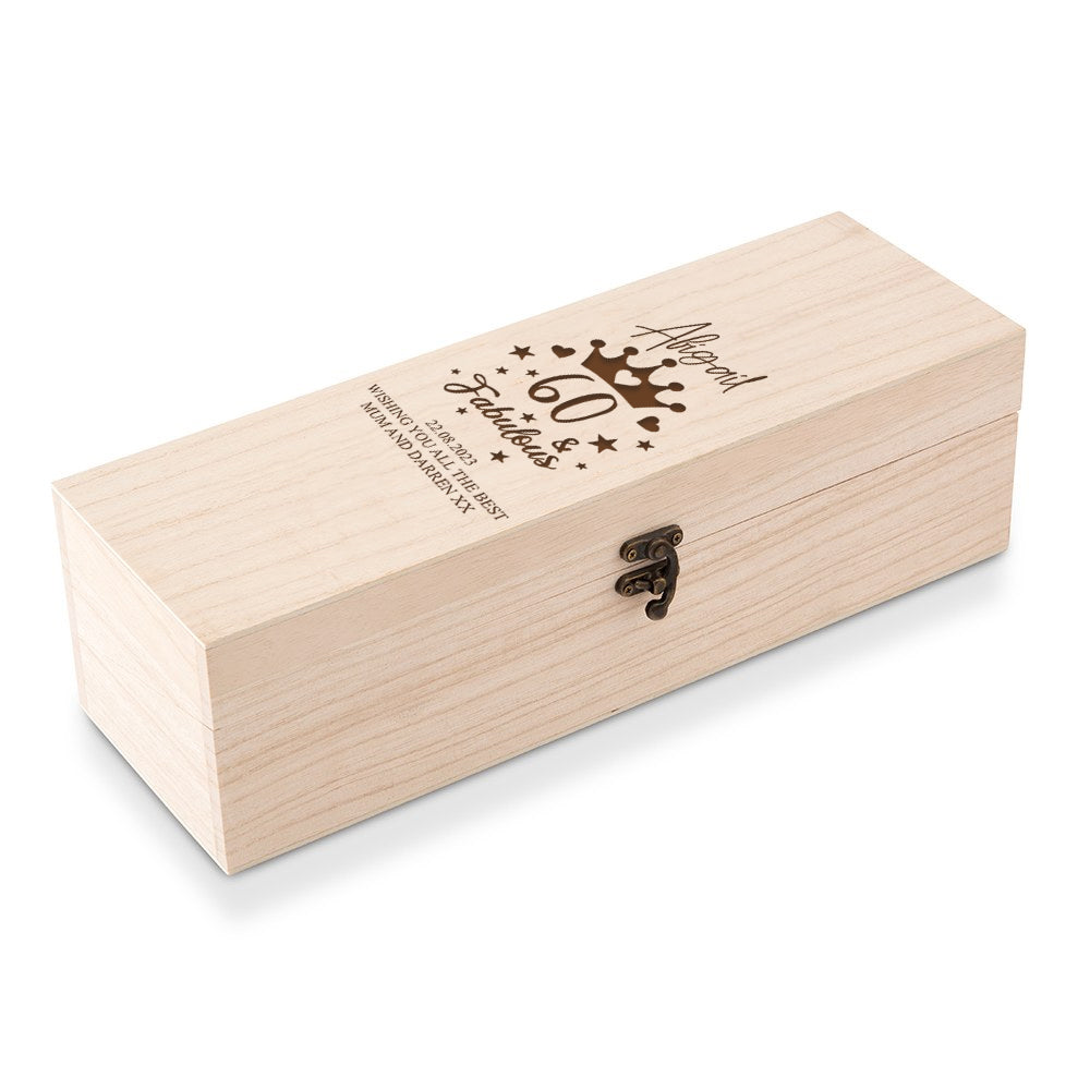 Personalised Wooden Wine or Champagne Box Fabulous 60th Birthday Gift