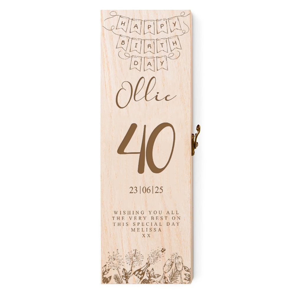 Personalised Engraved Birthday Wooden Wine or Champagne Box Gift 18th, 21st, 30th, 40th, 50th 60th, 70th