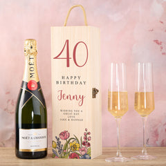 Personalised Wooden Wine or Champagne Box Gift For Her 40th Birthday