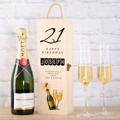 Personalised Colourful Wooden Wine or Champagne Box Gift 21st Birthday